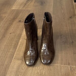 Marc Fisher Brown Croc-Embossed Ankle Boots